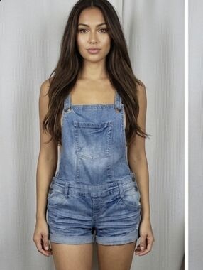 Cutt-off Denim Overalls With Crochet Styled Insert